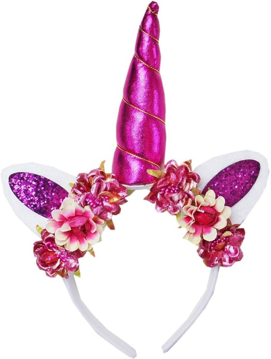 Unicorn diadeem bloemen pink | Eenhoorn diadeem pink